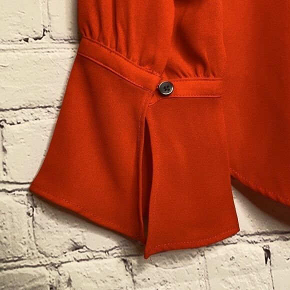 Ann Taylor High Neck key Hole Blouse Orange XS - Picture 4 of 10